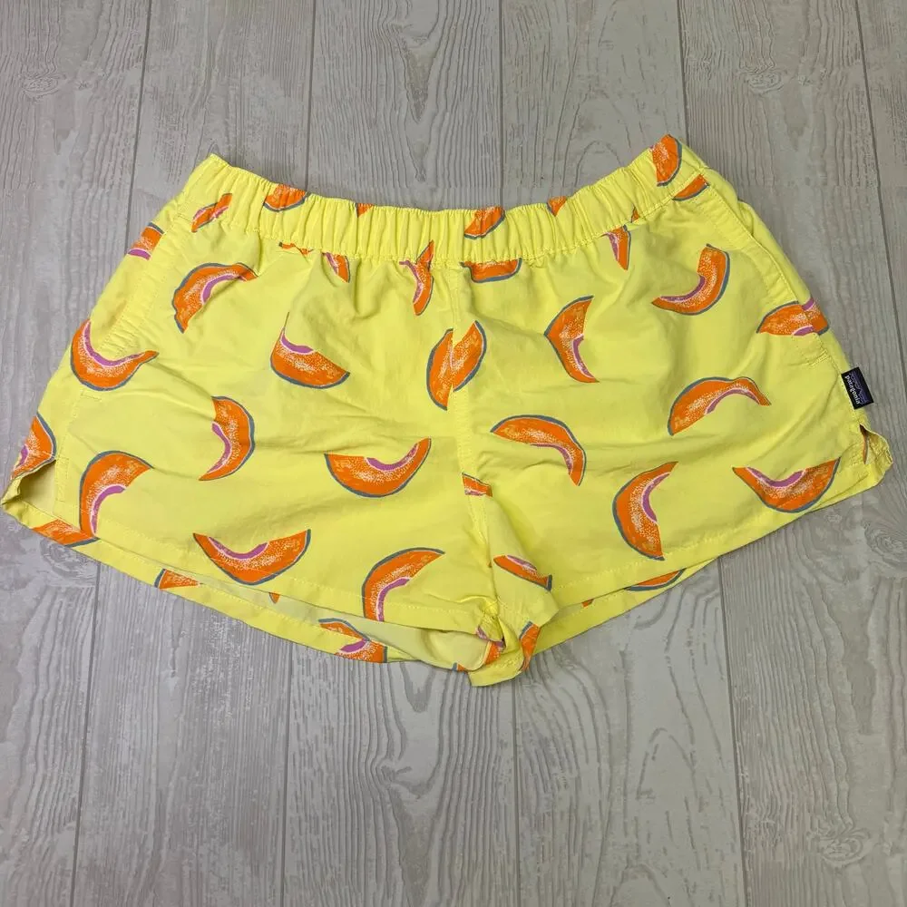 Patagonia Baggies Shorts Women's Medium Yellow Orange Cantaloupe Print